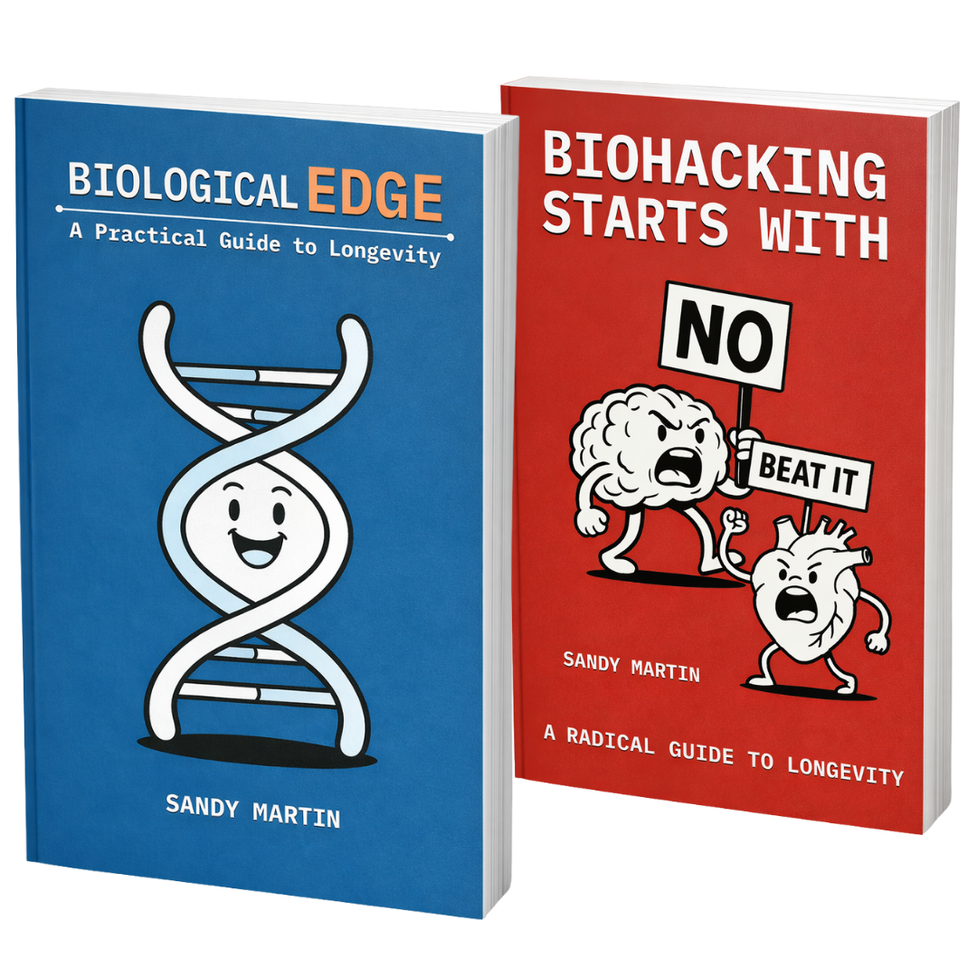 Biological EDGE and Biohacking Starts with NO book covers by Sandy Martin